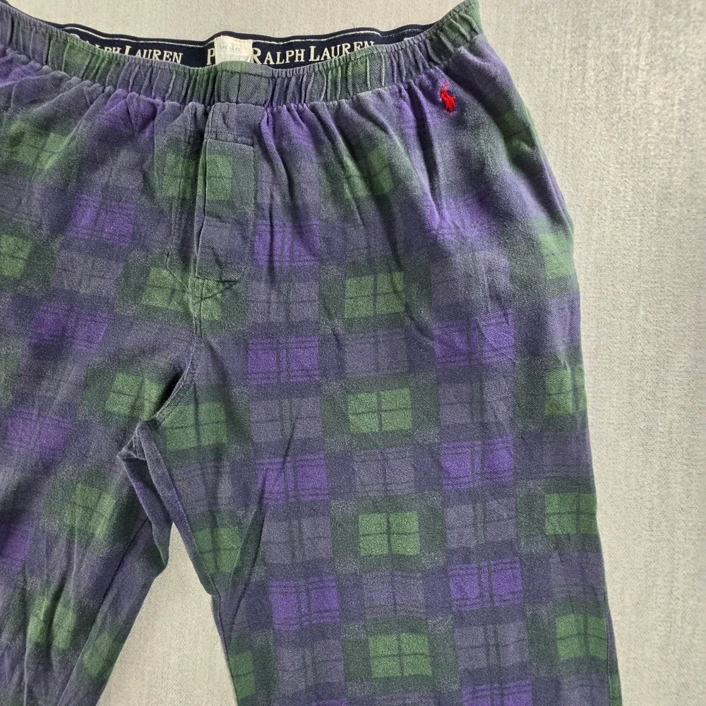 Polo Ralph Lauren Pajama Pants Mens L Purple Green Plaid Cotton Lounge Sleepwear